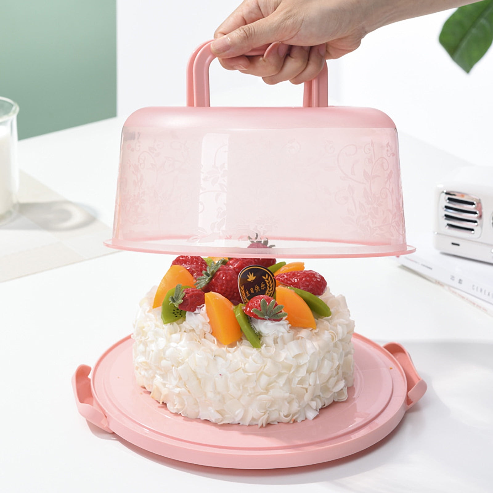 Cake Carrier with Lid and Handle, Bpa-Free Cake Holder Storage Container Cupcake Carrier Keeper - Cake Stand with Lid Portable Round Two Sided Base for 10 Inch Cake Perfect Gifts